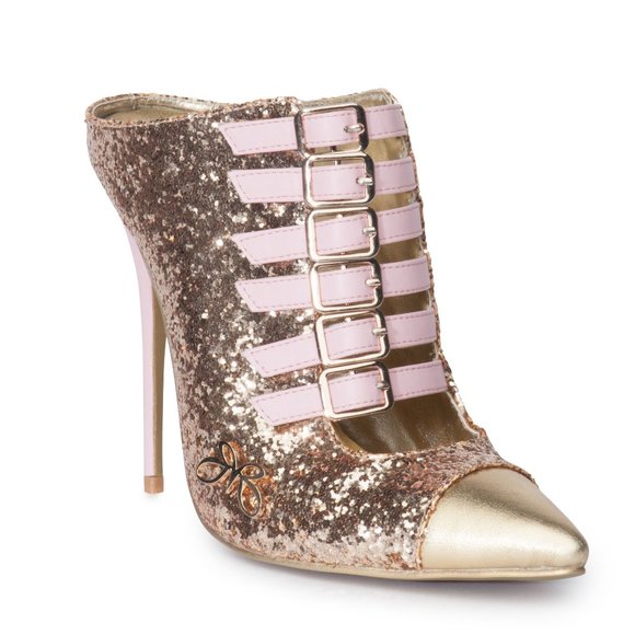 Gold Glitter Slip On Pointed Toe High Heel Mule - Picture 1 of 3